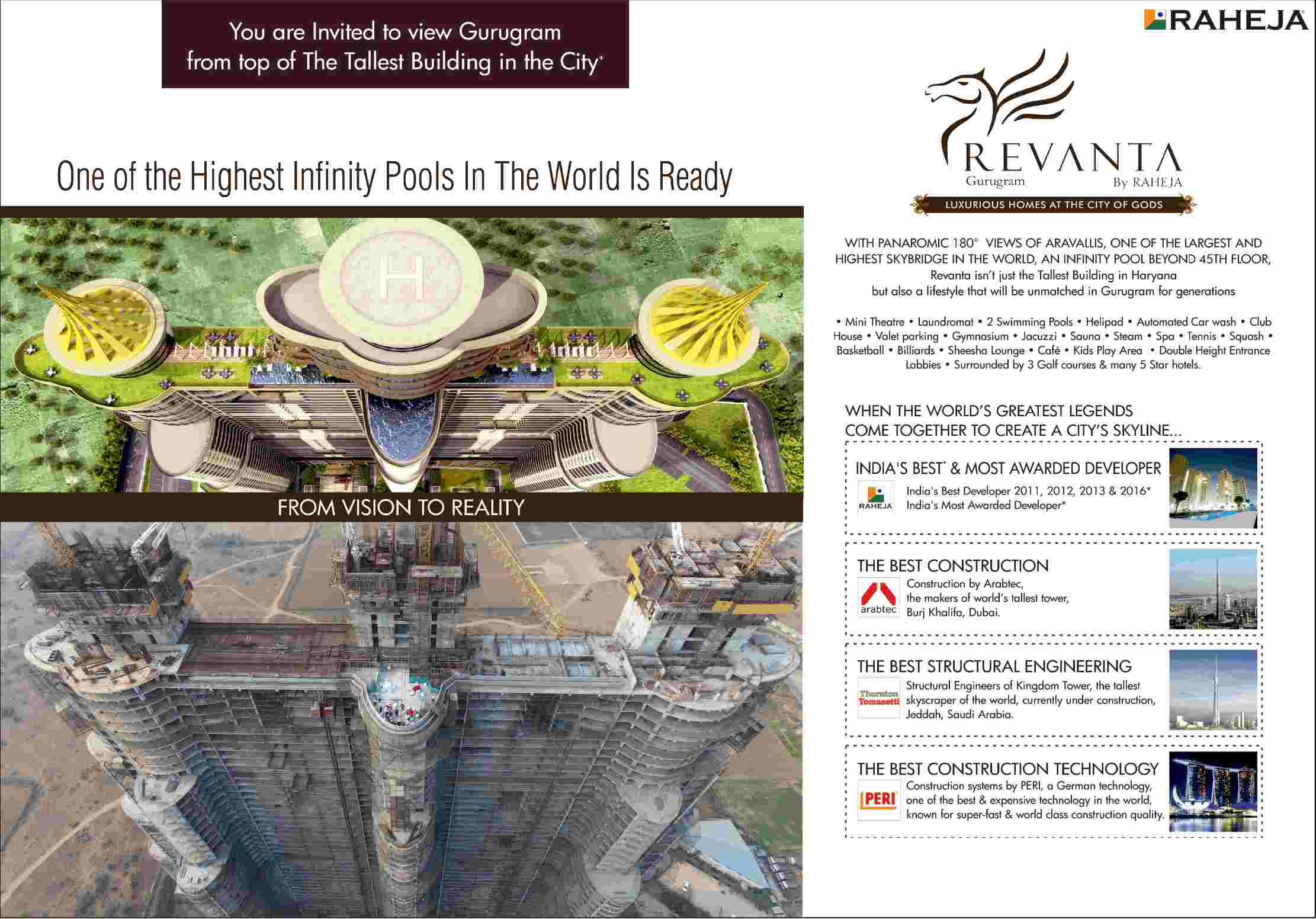 One of the highest infinity pools in the world is ready at Raheja Revanta in Gurgaon